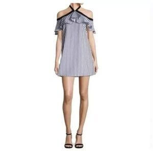 Alice + Olivia Alexis Black & White Stripe Halter Mini Dress